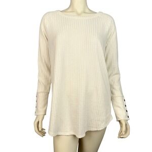 Chaser Waffle Knit Long Sleeve Thermal Top Size XL White Button Cuff Relaxed Fit